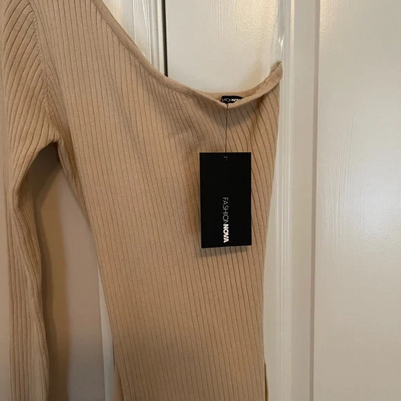 Above The Basics One Shoulder Sweater Dress - Taupe - Picture 6 of 10